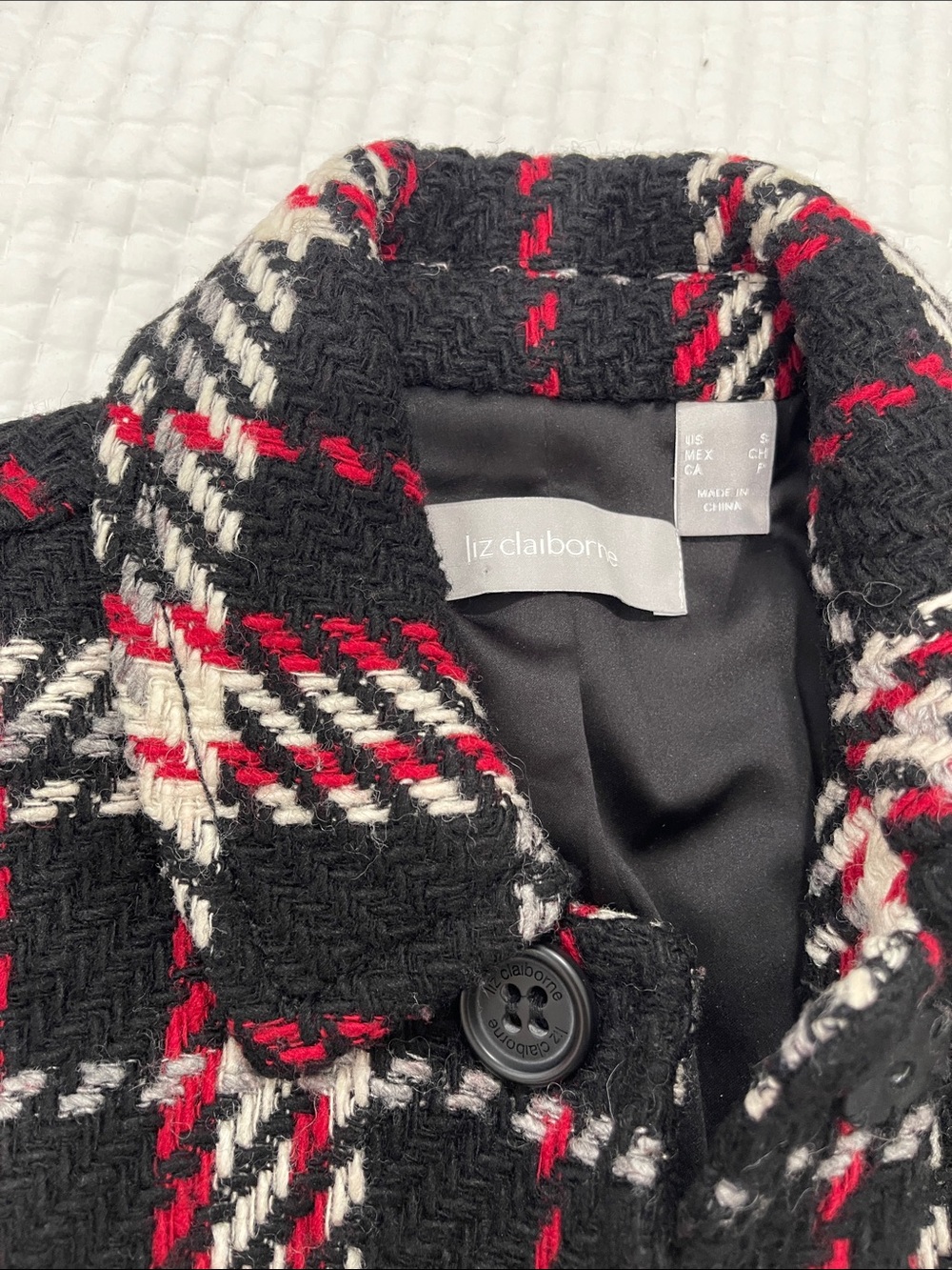 Liz Claiborne Black Plaid Blazer with Red & Cream Accents